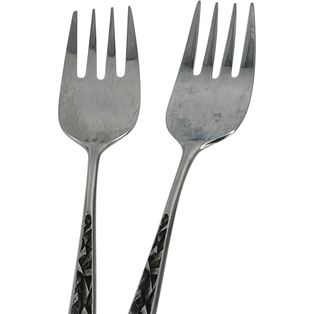 National Stainless Tripoli Salad Fork Set 2 MCM Geometric Textured Japan 6.5in